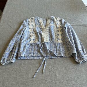 Blue and White Patterned Blouse